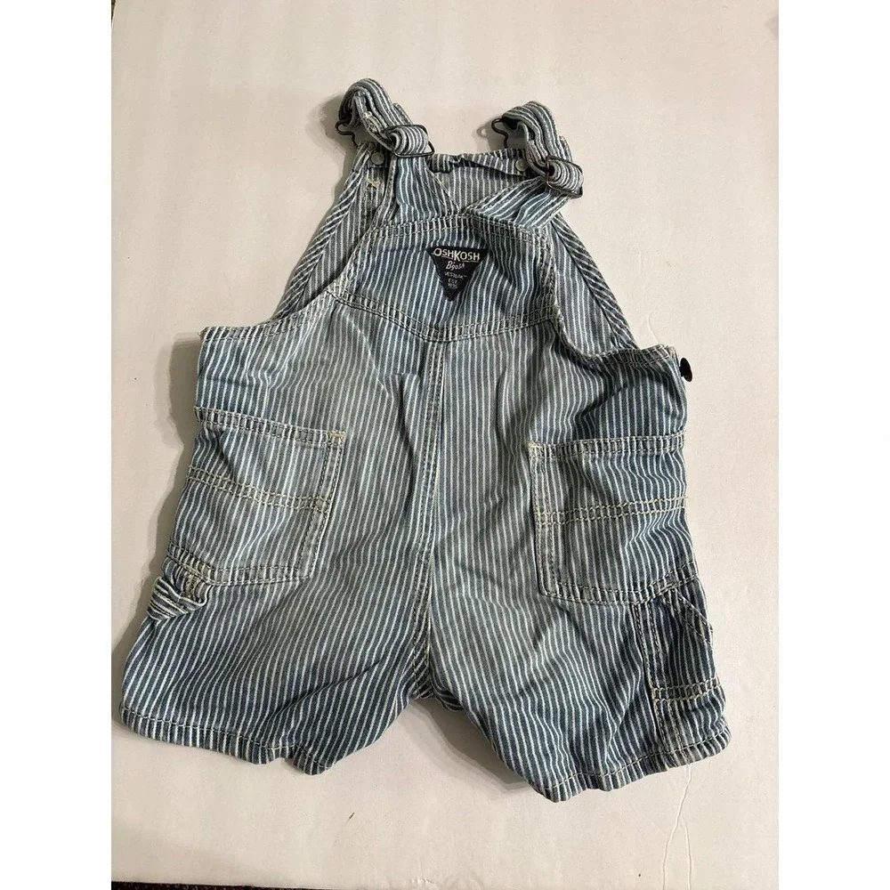 OshKosh B'gosh striped denim short overalls (18 min) Vintage Style Train overall